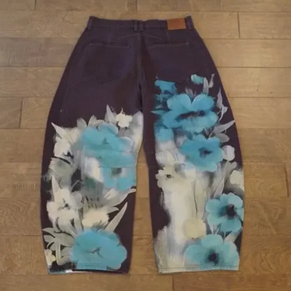 Free People We the Free Good Luck Printed Barrel Jeans Size 30 - Picture 5 of 10